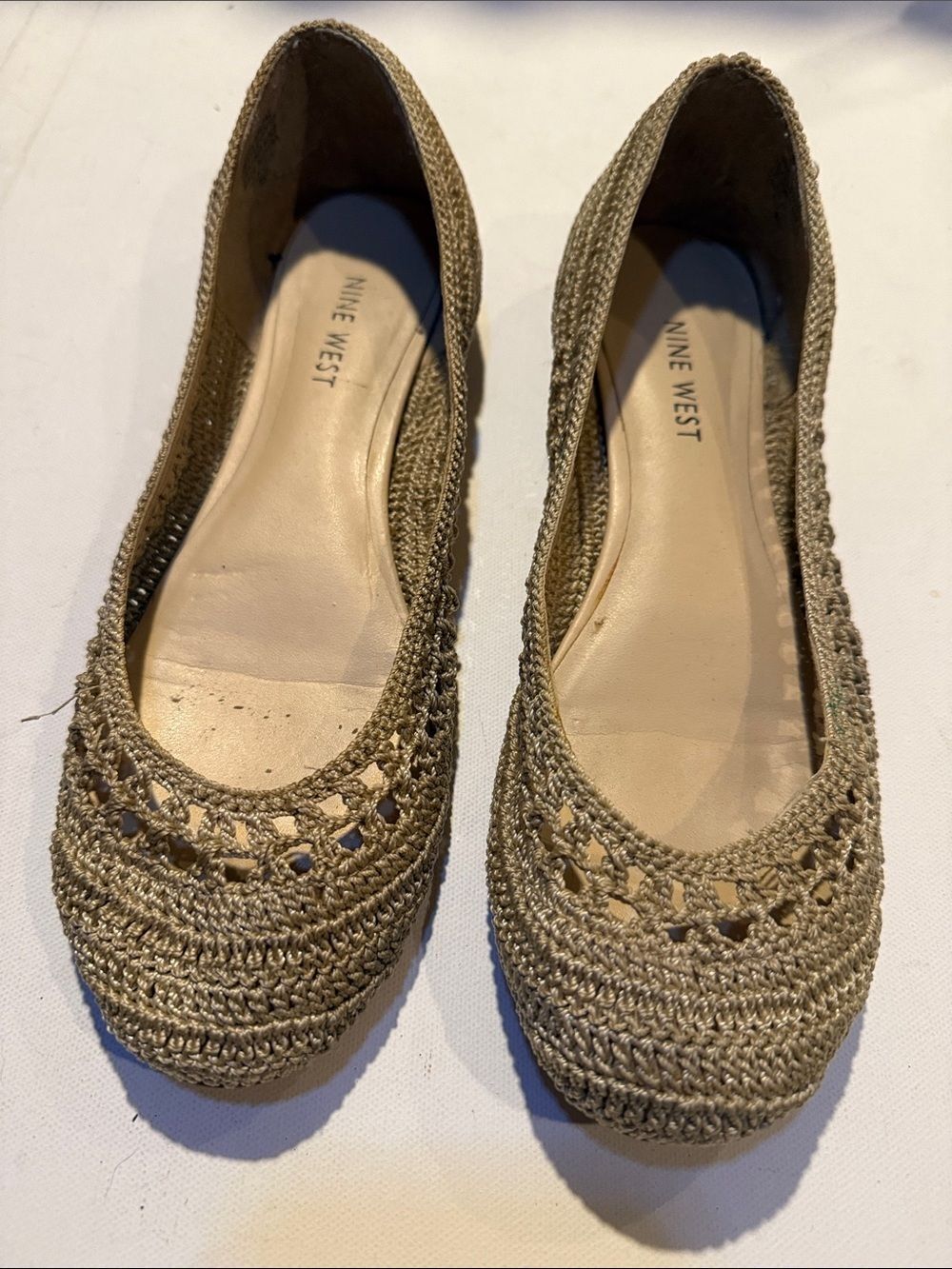 Nine West Tan Crochet Ballet Flats